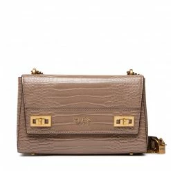 Classic Handbag GUESS - Katey Croc Flap Shoulder Bag HWCB84 94190 LGR Brown